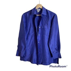 ROBBIE BEE 100% Silk Small Longsleeve Button Down Top Collar Purple Pocket‎